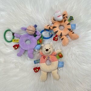 Disney Pooh & Friends Plush Ring Rattle Toy Set of 3